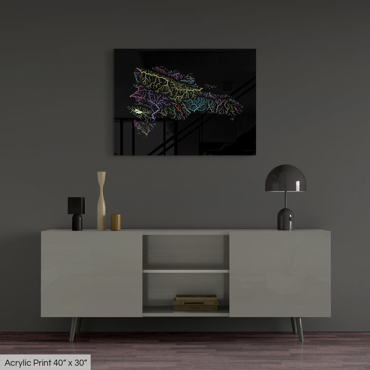 Dominican Republic - River basin map, pastel colours - Wall Art