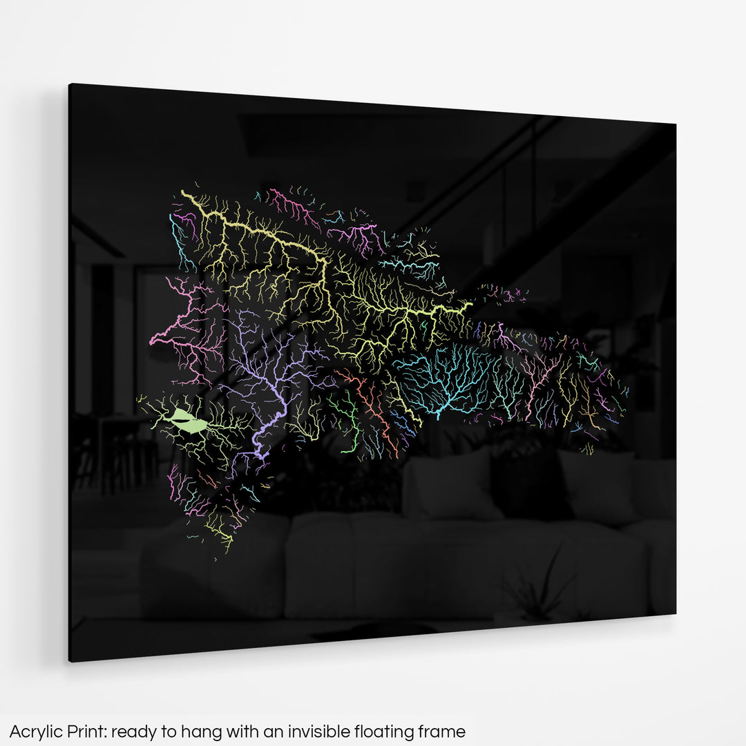 Dominican Republic - River basin map, pastel colours - Wall Art