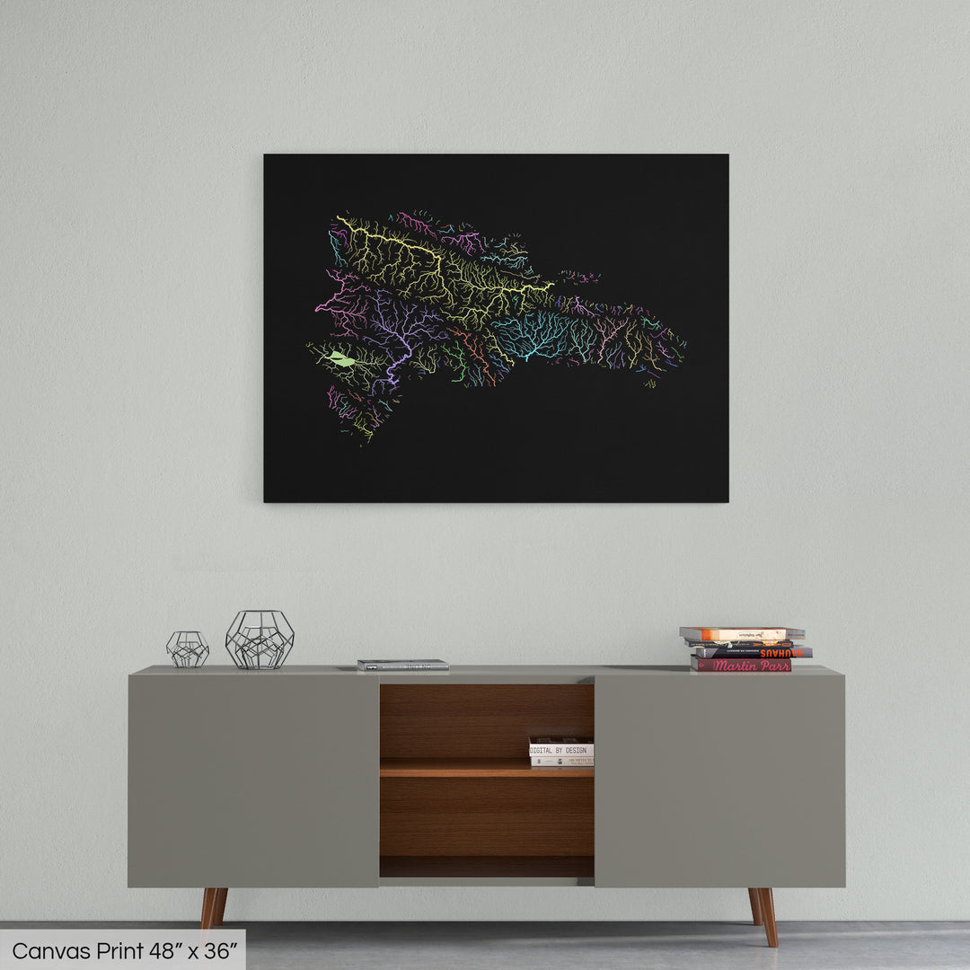 Dominican Republic - River basin map, pastel colours - Wall Art