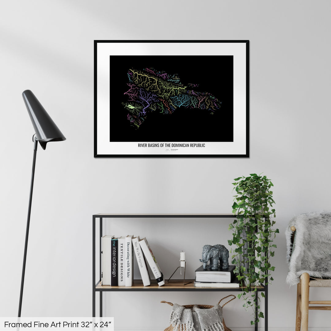 Dominican Republic - River basin map, pastel colours - Wall Art