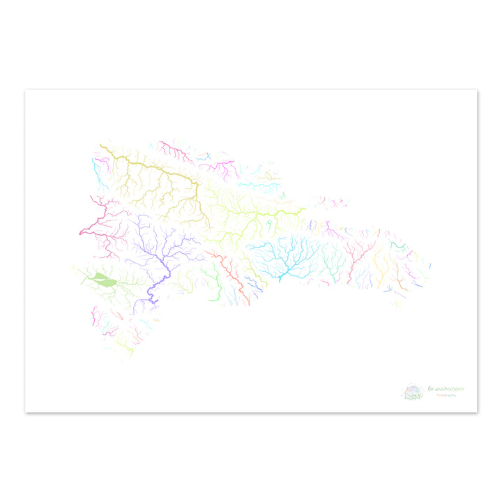 The Dominican Republic - River basin map, pastel on white - Fine Art Print