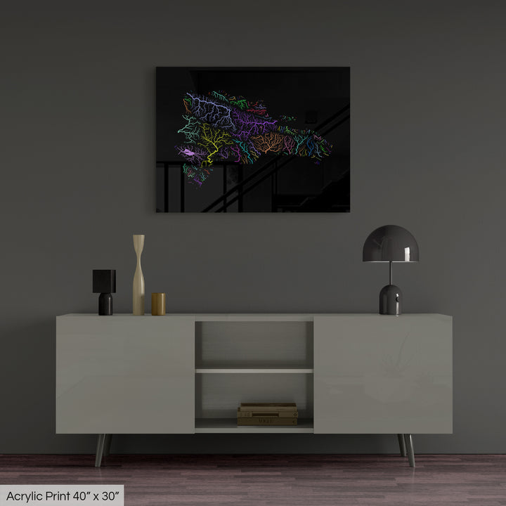 Dominican Republic - River basin map, rainbow colours - Wall Art