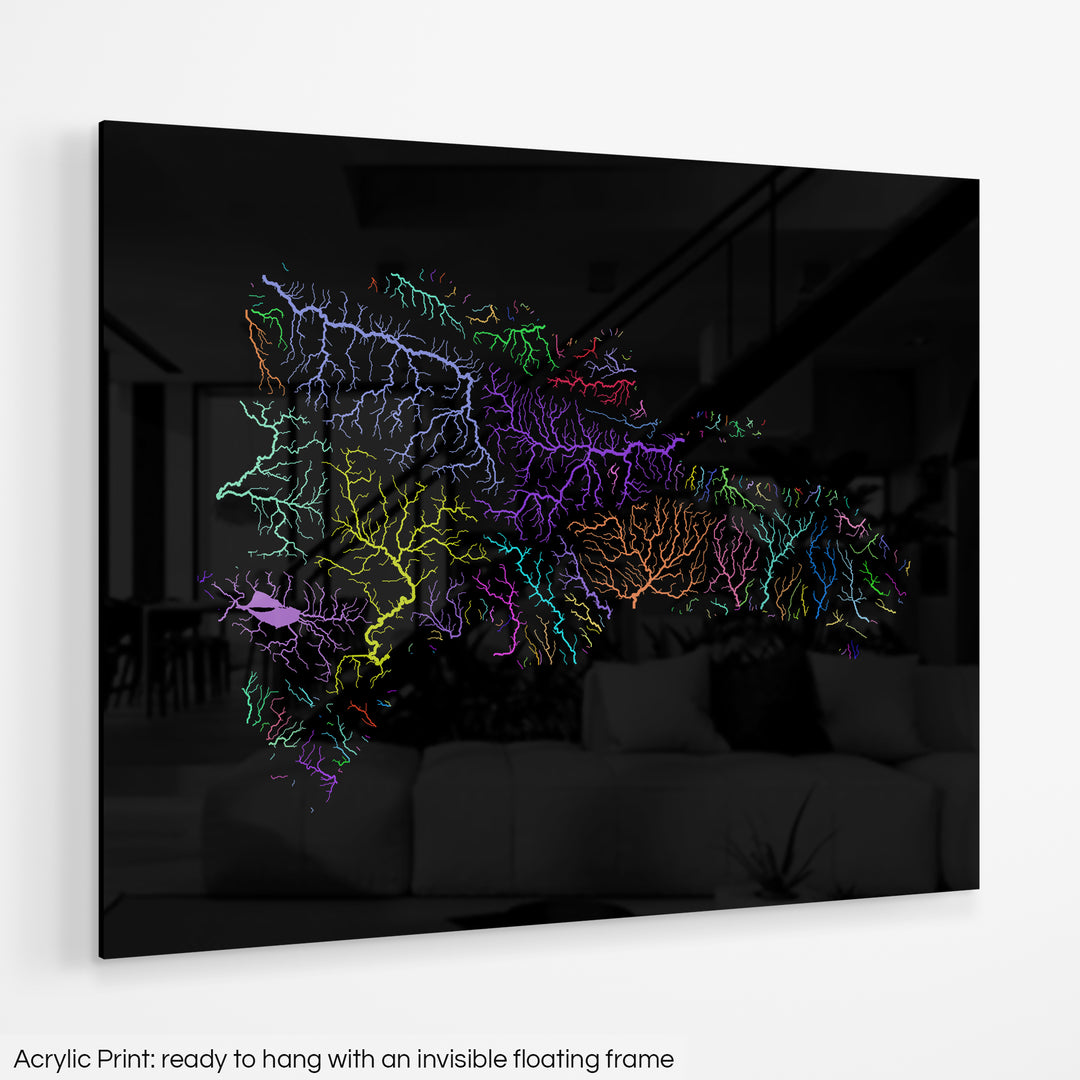 Dominican Republic - River basin map, rainbow colours - Wall Art