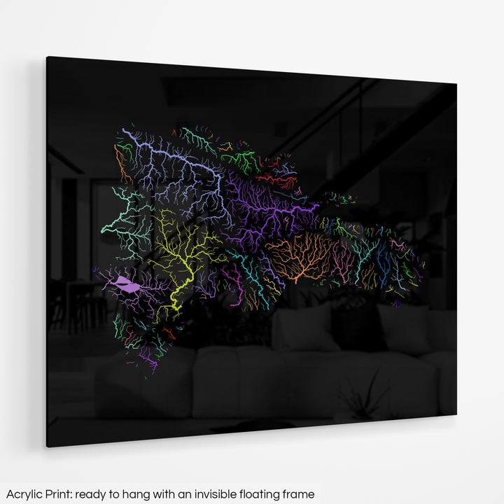 Dominican Republic - River basin map, rainbow colours - Wall Art