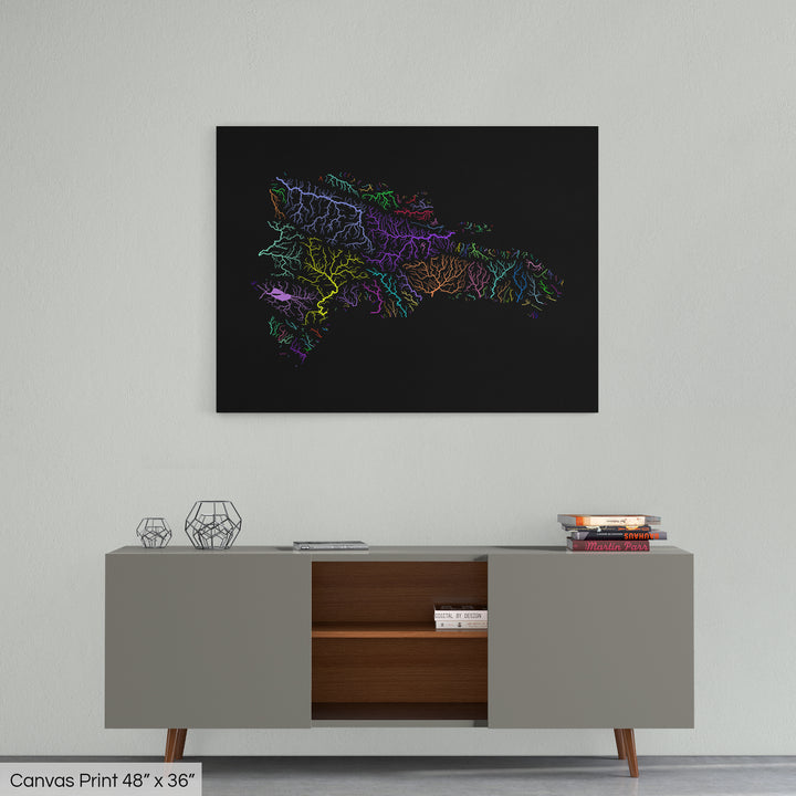 Dominican Republic - River basin map, rainbow colours - Wall Art