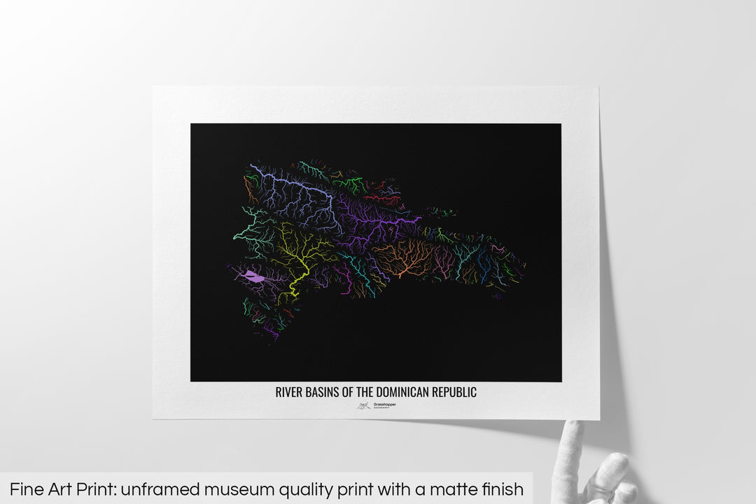 Dominican Republic - River basin map, rainbow colours - Wall Art