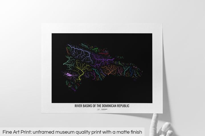 Dominican Republic - River basin map, rainbow colours - Wall Art