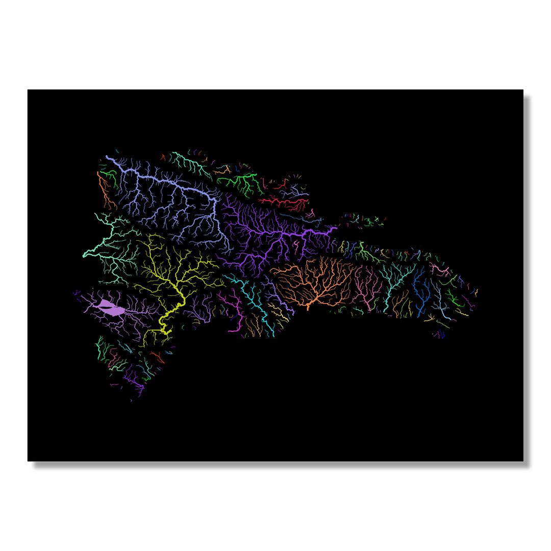 Dominican Republic - River basin map, rainbow colours - Wall Art