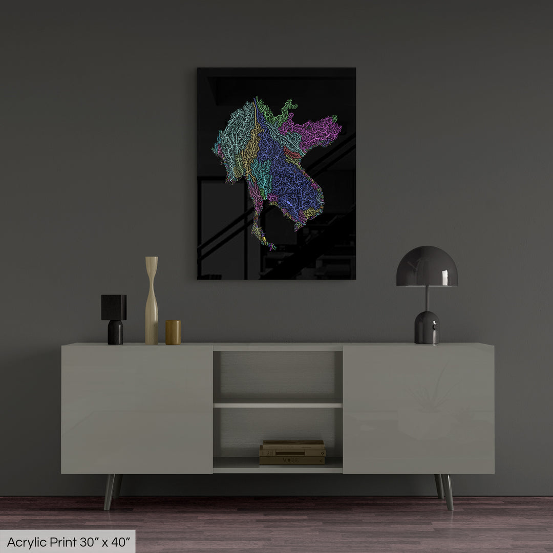 Greater Mekong Subregion - River basin map, pastel colours - Wall Art