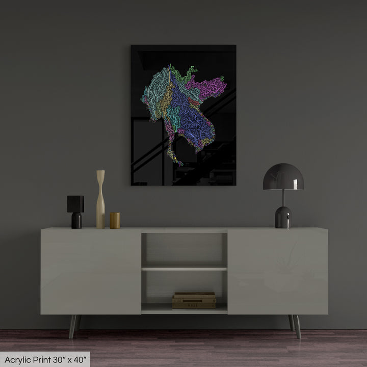 Greater Mekong Subregion - River basin map, pastel colours - Wall Art