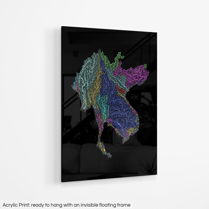 Greater Mekong Subregion - River basin map, pastel colours - Wall Art