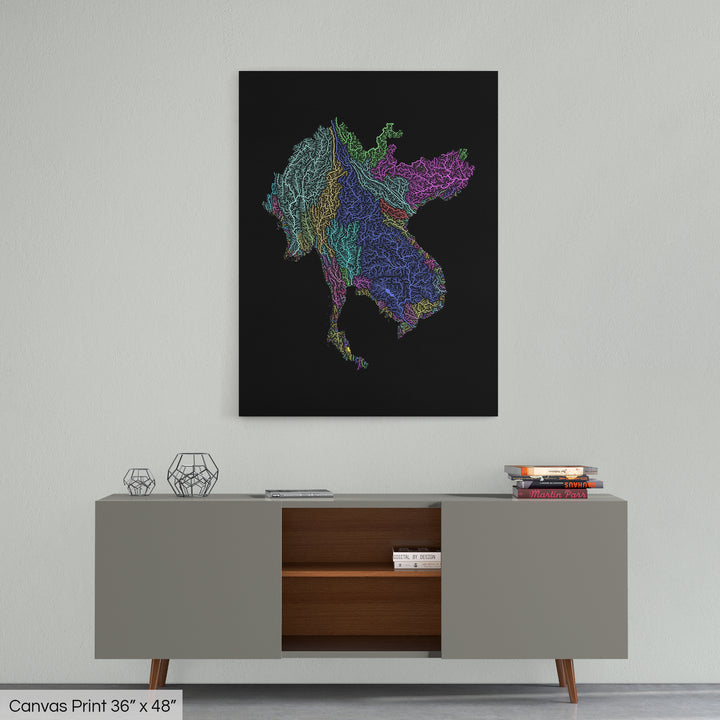 Greater Mekong Subregion - River basin map, pastel colours - Wall Art