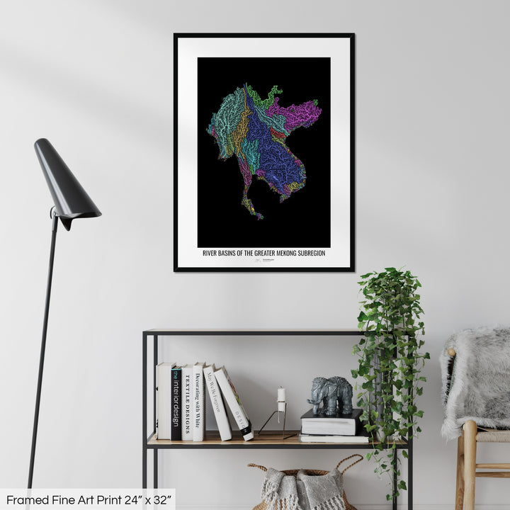 Greater Mekong Subregion - River basin map, pastel colours - Wall Art