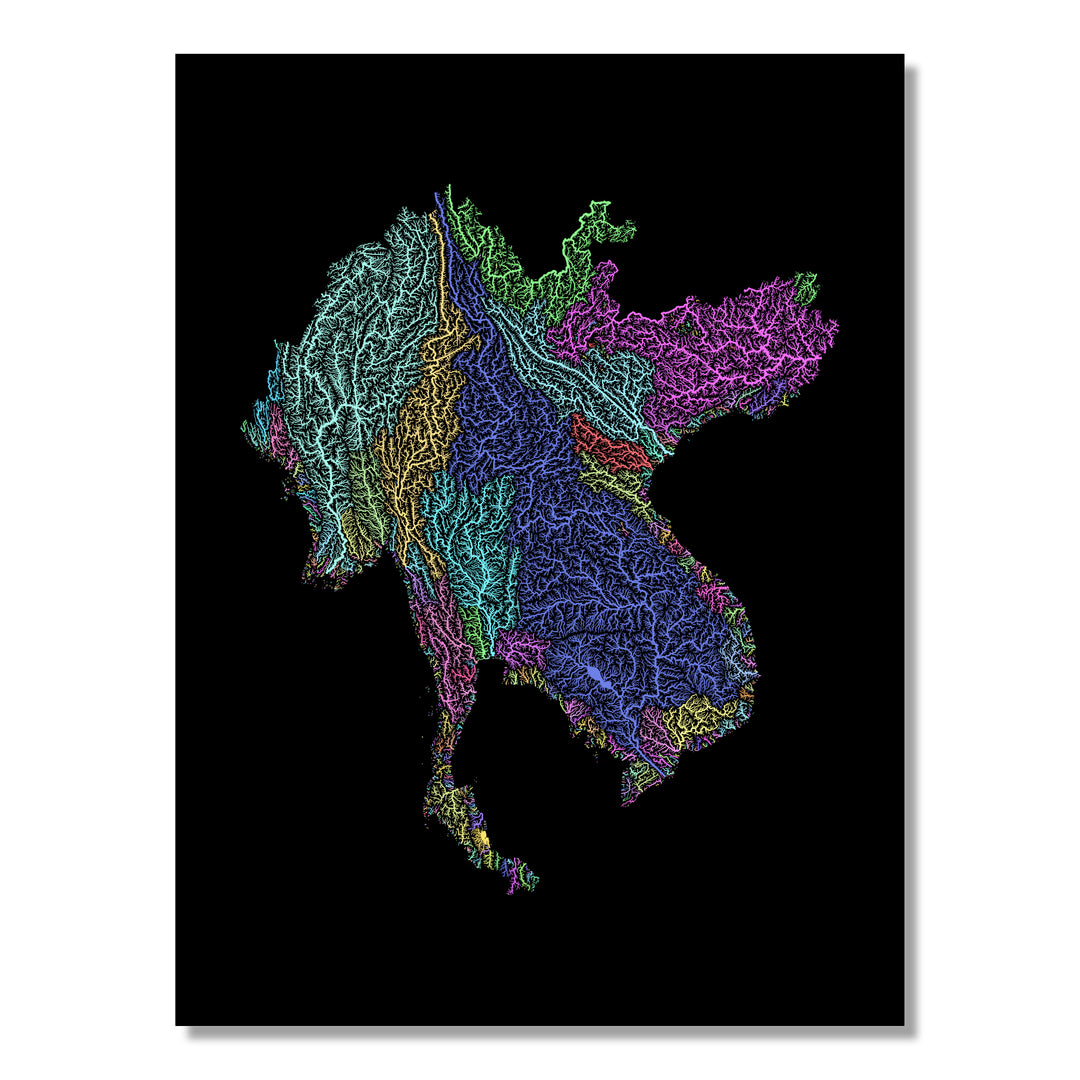 Greater Mekong Subregion - River basin map, pastel colours - Wall Art