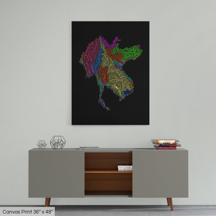 Greater Mekong Subregion - River basin map, rainbow colours - Wall Art