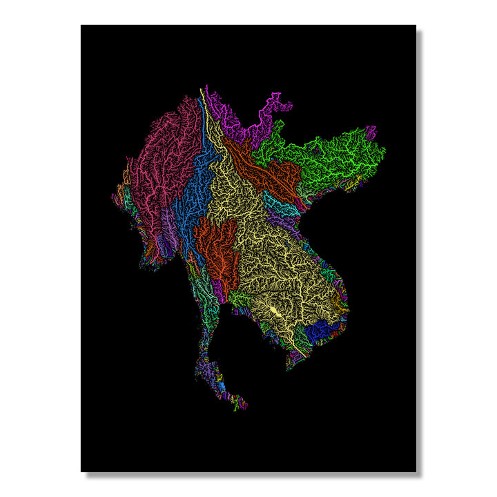 Greater Mekong Subregion - River basin map, rainbow colours - Wall Art