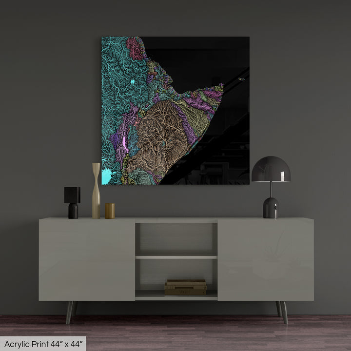 Horn of Africa - River basin map, pastel colours - Wall Art