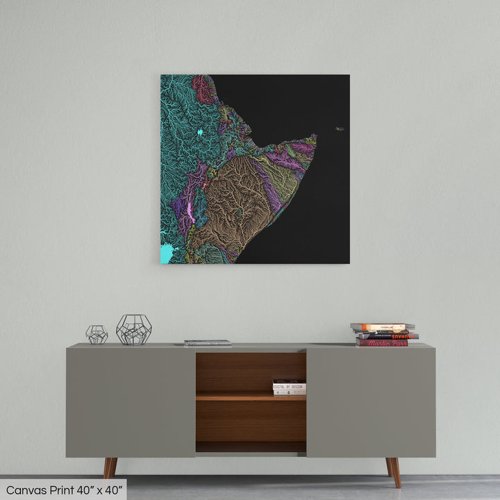 Horn of Africa - River basin map, pastel colours - Wall Art