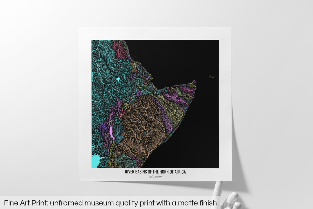 Horn of Africa - River basin map, pastel colours - Wall Art