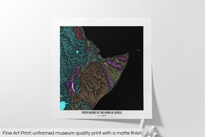 Horn of Africa - River basin map, pastel colours - Wall Art