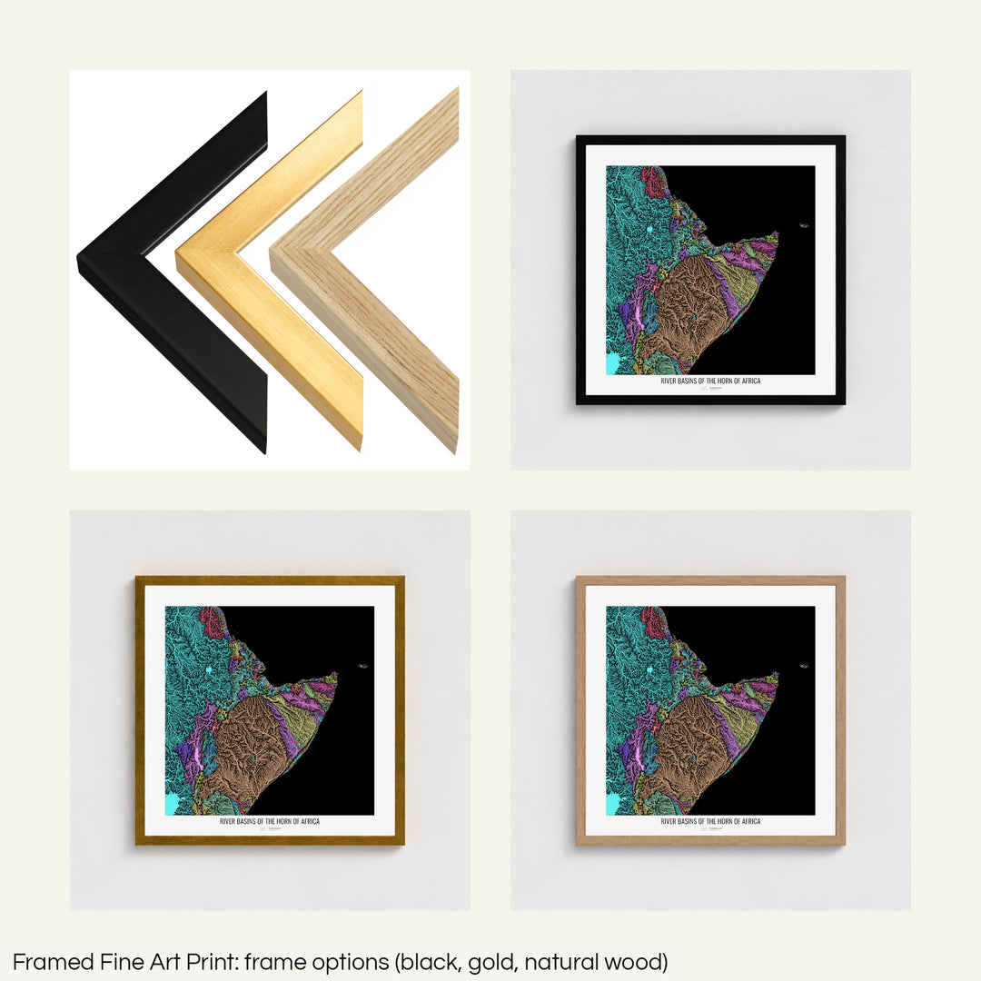 Horn of Africa - River basin map, pastel colours - Wall Art