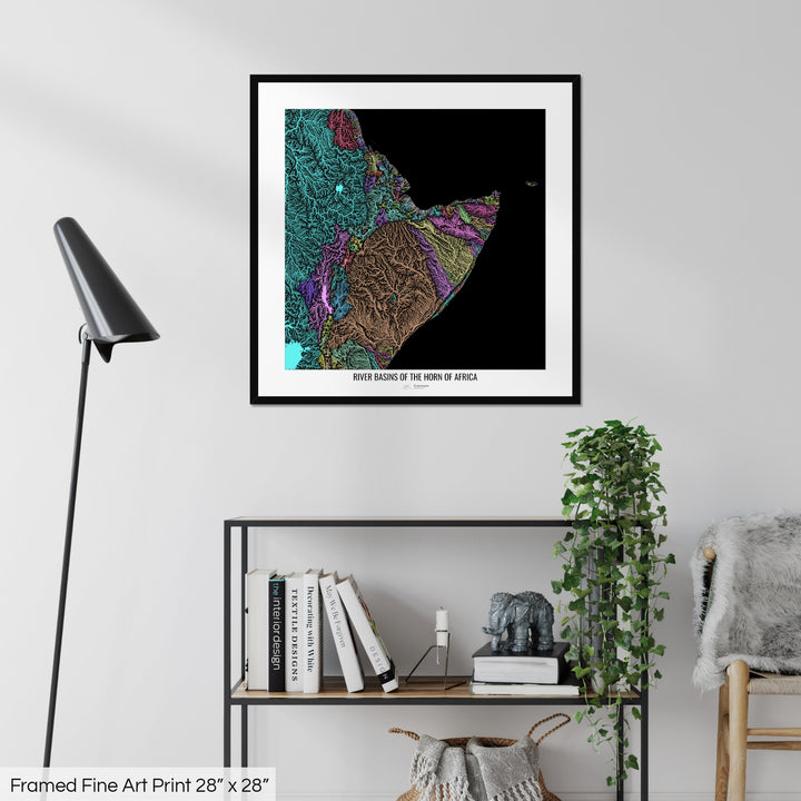Horn of Africa - River basin map, pastel colours - Wall Art