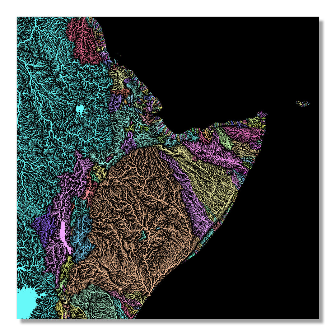 Horn of Africa - River basin map, pastel colours - Wall Art