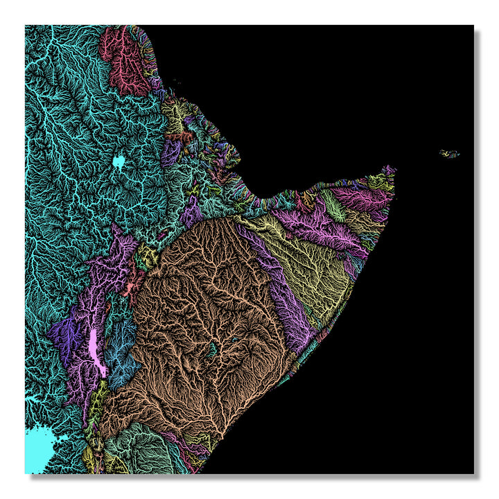 Horn of Africa - River basin map, pastel colours - Wall Art