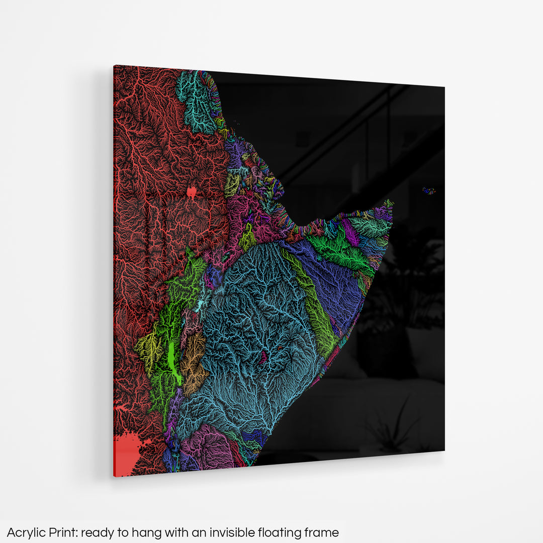 Horn of Africa - River basin map, rainbow colours - Wall Art