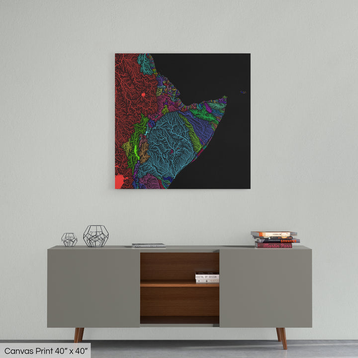 Horn of Africa - River basin map, rainbow colours - Wall Art