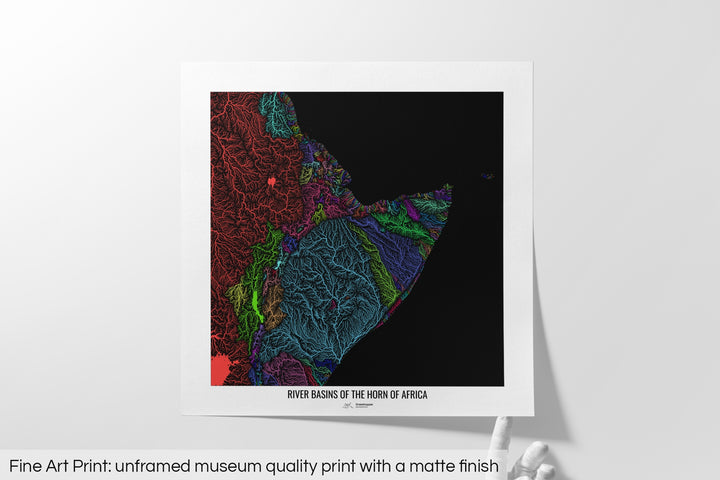 Horn of Africa - River basin map, rainbow colours - Wall Art