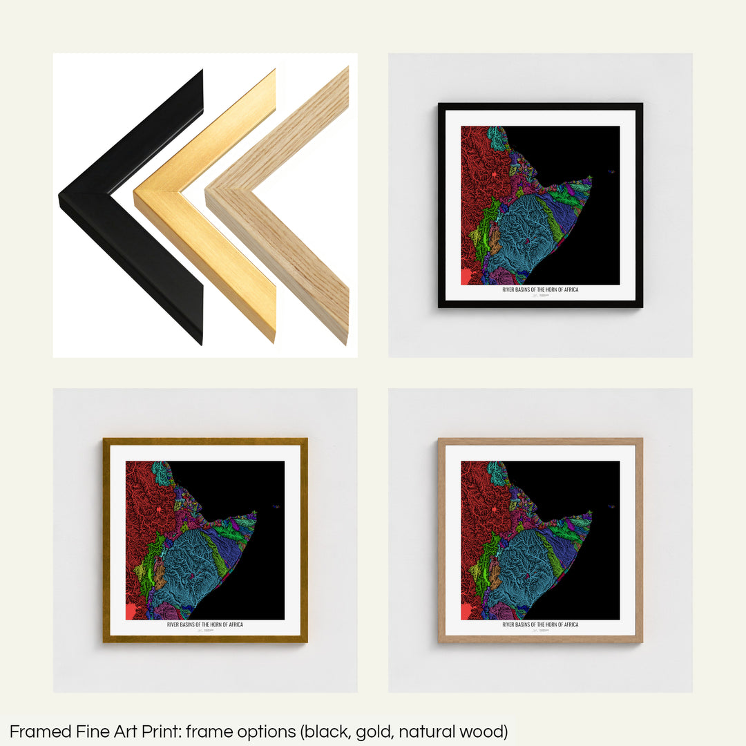 Horn of Africa - River basin map, rainbow colours - Wall Art