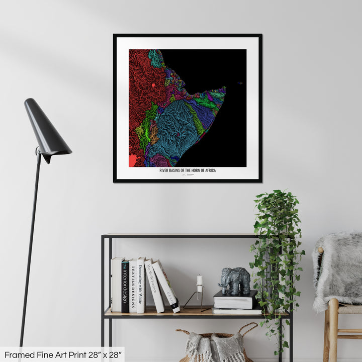 Horn of Africa - River basin map, rainbow colours - Wall Art