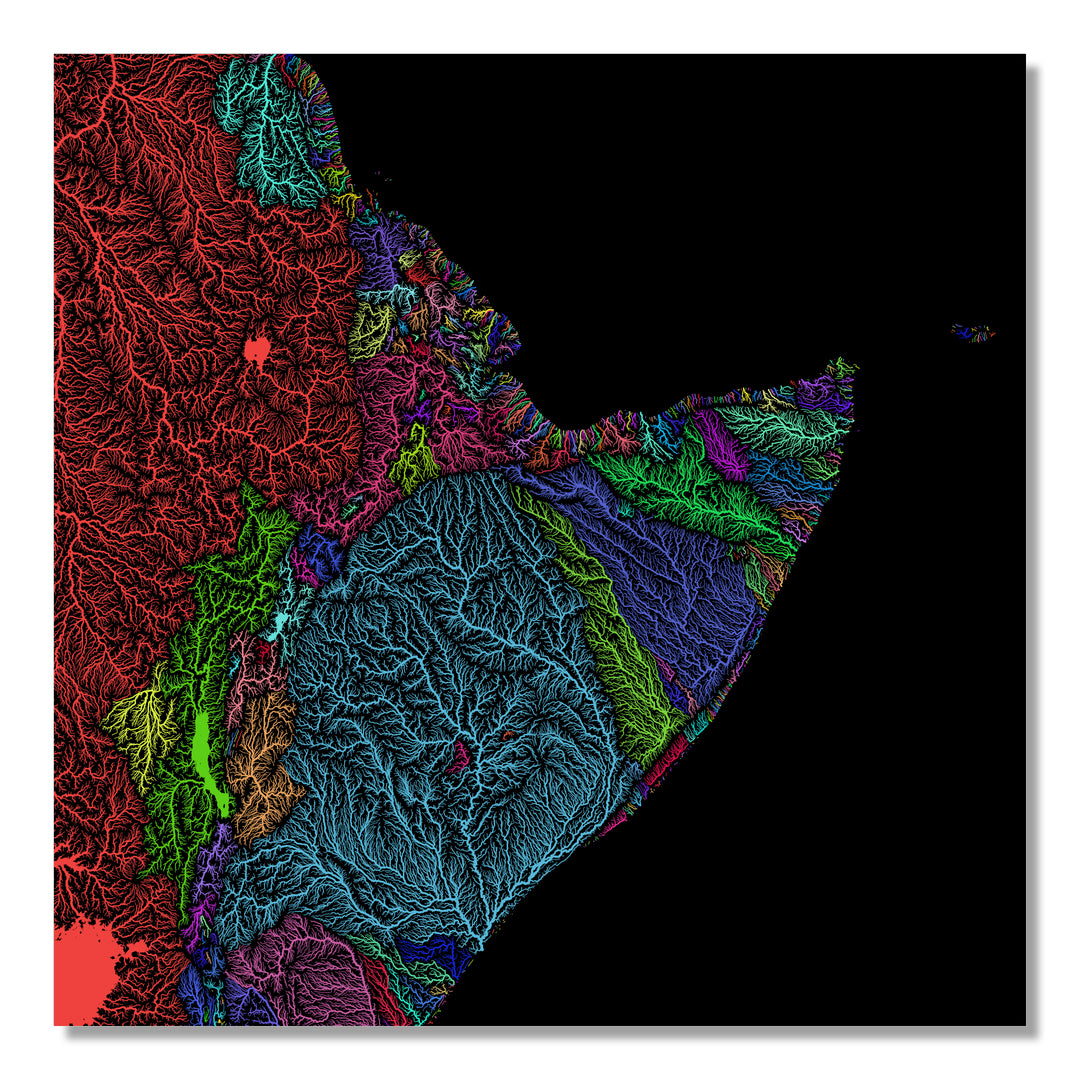 Horn of Africa - River basin map, rainbow colours - Wall Art