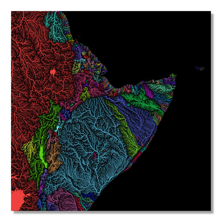 Horn of Africa - River basin map, rainbow colours - Wall Art