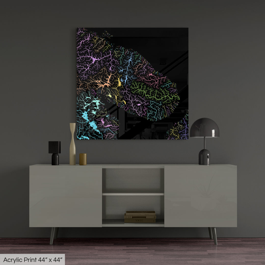 Kola Peninsula - River basin map, pastel colours - Wall Art