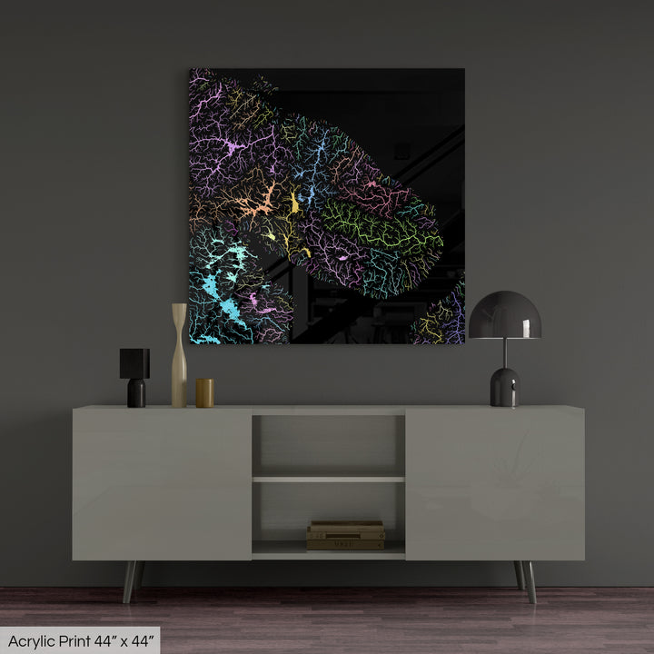 Kola Peninsula - River basin map, pastel colours - Wall Art