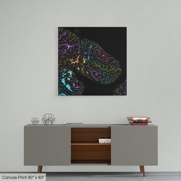 Kola Peninsula - River basin map, pastel colours - Wall Art