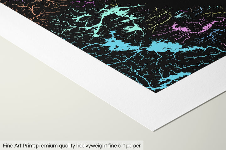 Kola Peninsula - River basin map, pastel colours - Wall Art