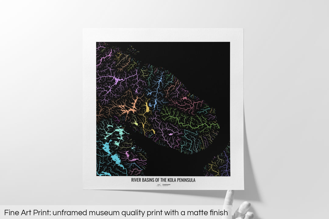 Kola Peninsula - River basin map, pastel colours - Wall Art