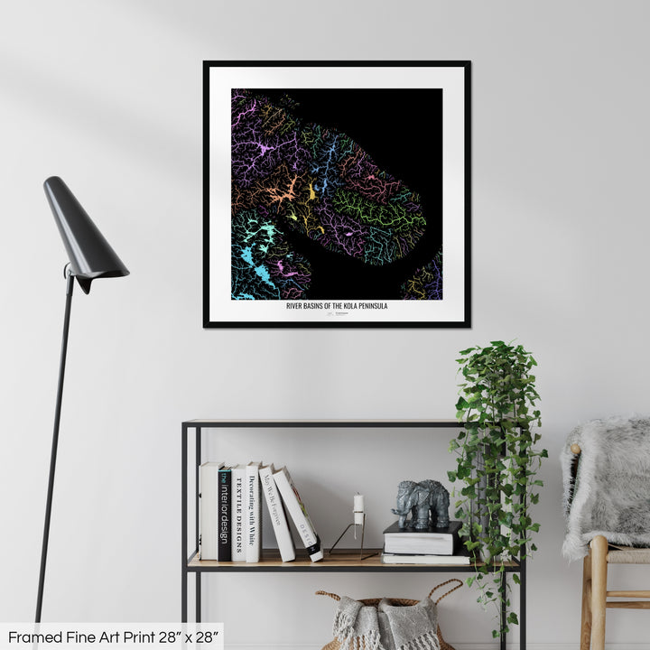 Kola Peninsula - River basin map, pastel colours - Wall Art