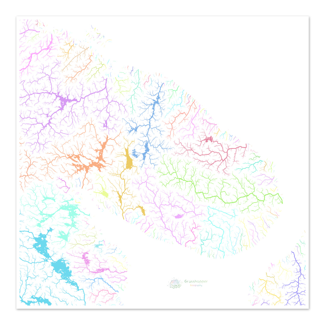 La península de Kola - Mapa de la cuenca fluvial, pastel sobre blanco - Impresión de bellas artes