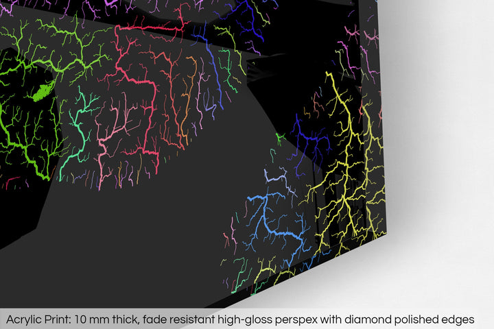 Kola Peninsula - River basin map, rainbow colours - Wall Art