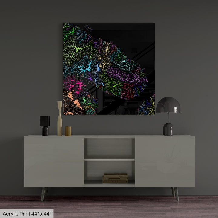Kola Peninsula - River basin map, rainbow colours - Wall Art