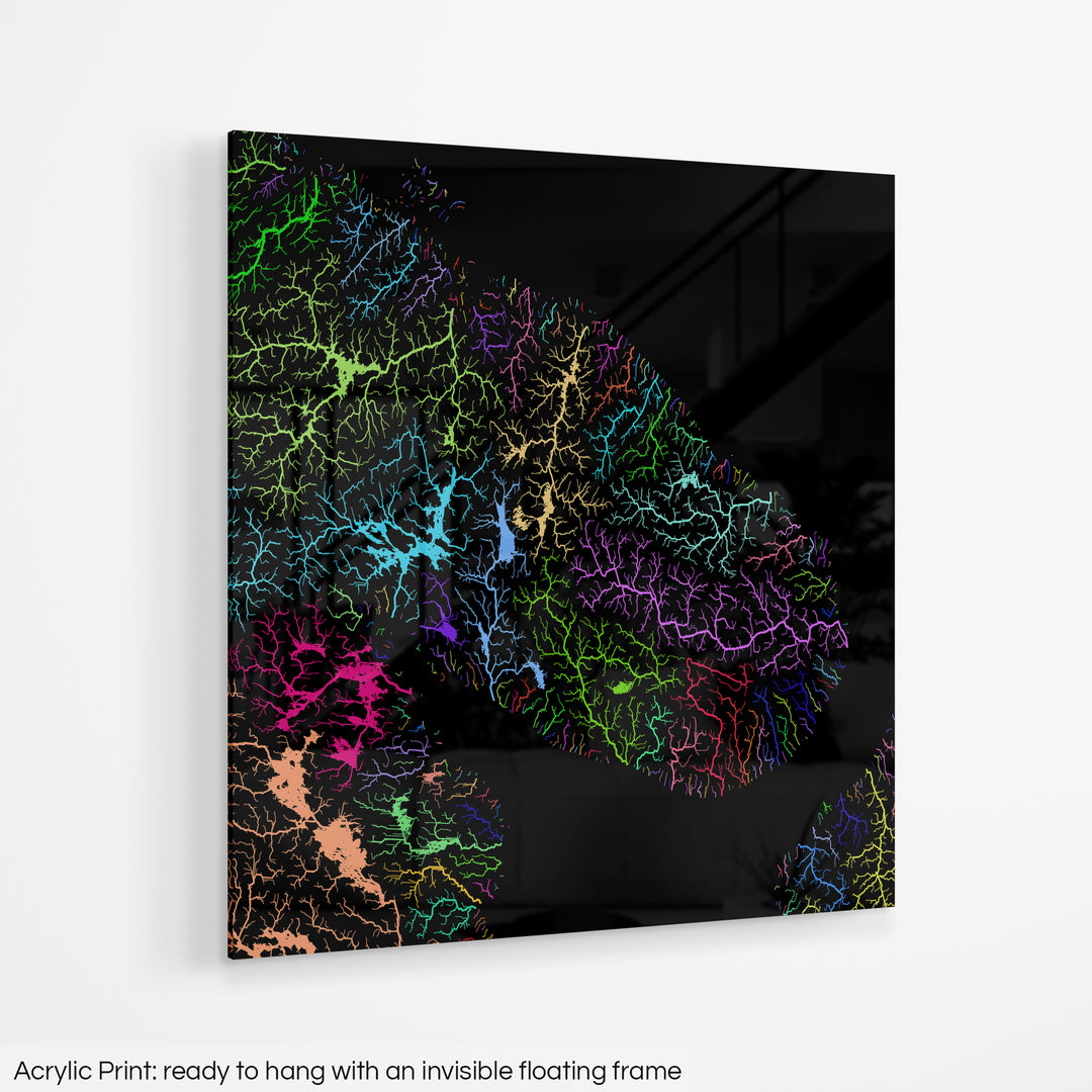 Kola Peninsula - River basin map, rainbow colours - Wall Art