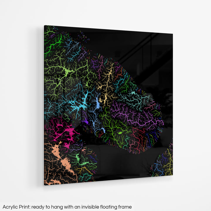 Kola Peninsula - River basin map, rainbow colours - Wall Art