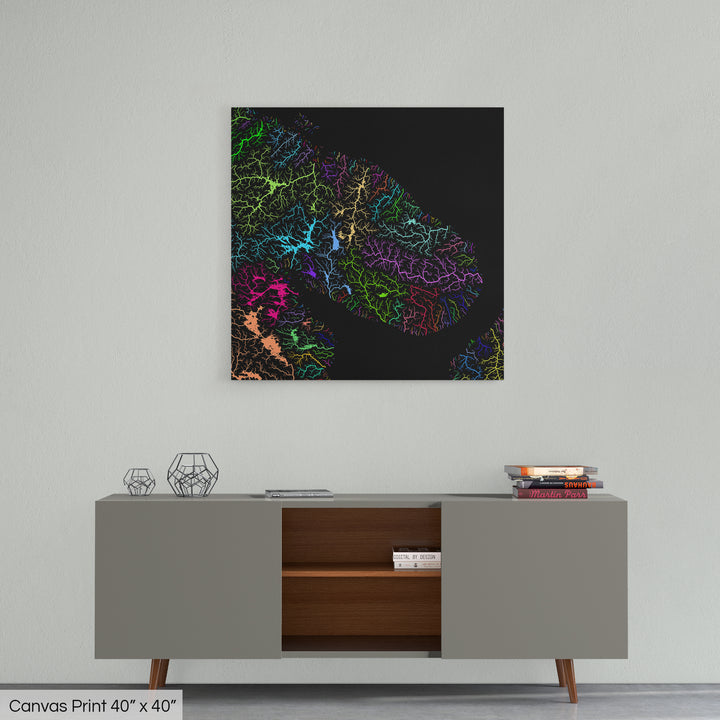 Kola Peninsula - River basin map, rainbow colours - Wall Art