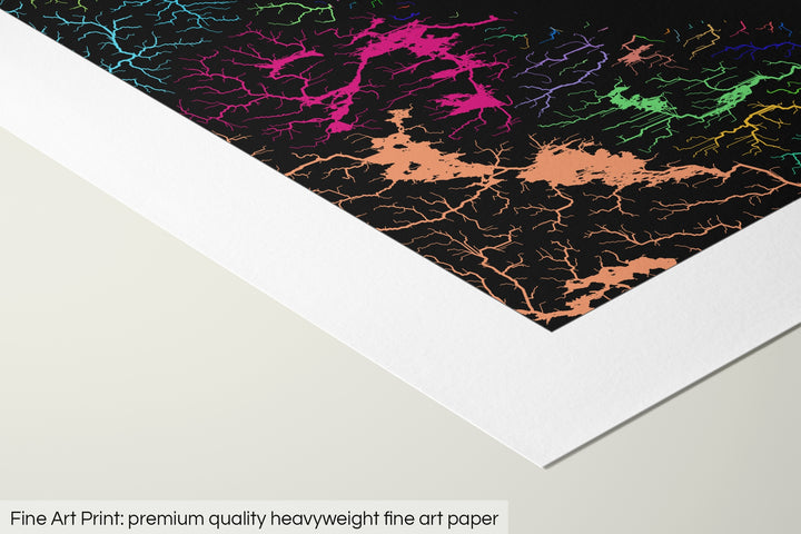 Kola Peninsula - River basin map, rainbow colours - Wall Art