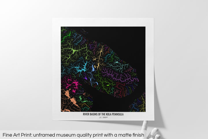 Kola Peninsula - River basin map, rainbow colours - Wall Art