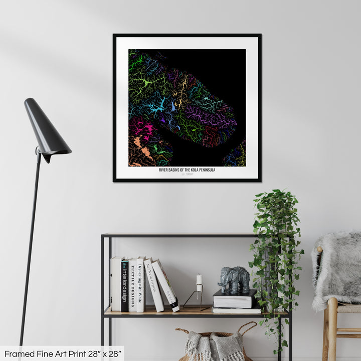 Kola Peninsula - River basin map, rainbow colours - Wall Art